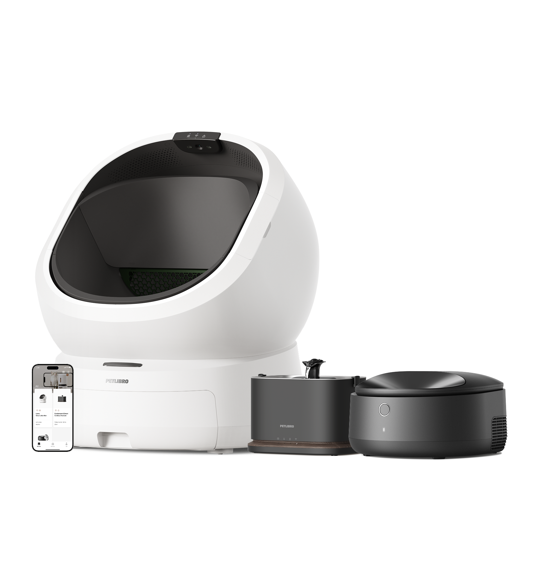 Luma Smart Litter Box & Polar Smart Wet Food Feeder & Dockstream 2 Smart Fountain