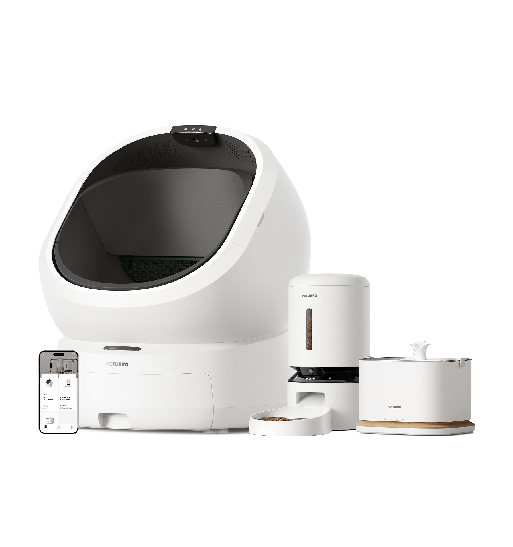 Luma Smart Litter Box & Granary Smart Camera Feeder & Dockstream 2 Smart Fountain